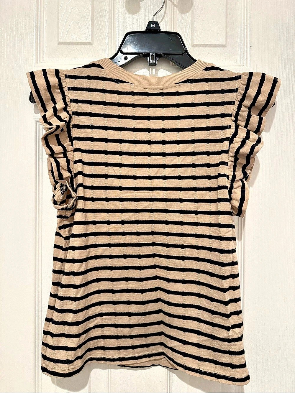 Express Striped Ruffle Sleeve Top in Brown & Black Size Small Likef